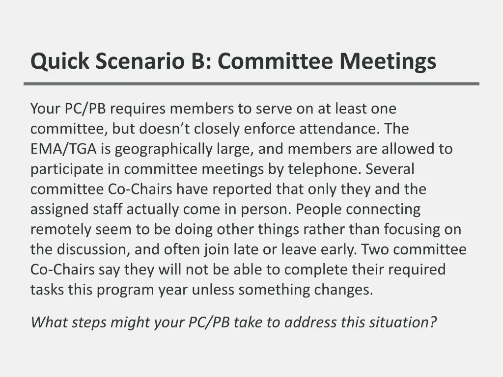 quick scenario b committee meetings