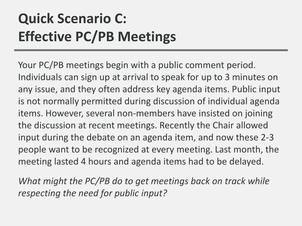 quick scenario c effective pc pb meetings