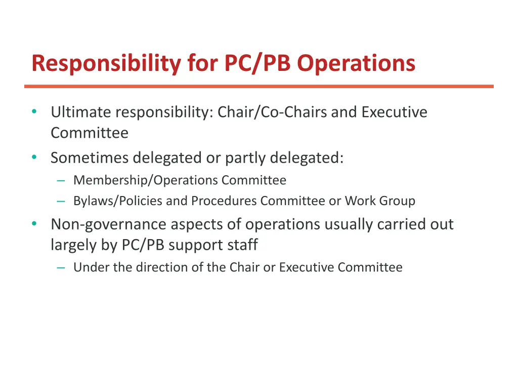 responsibility for pc pb operations