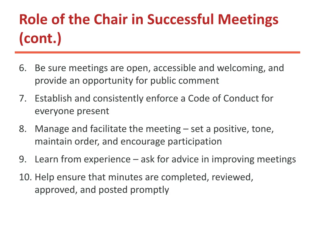 role of the chair in successful meetings cont