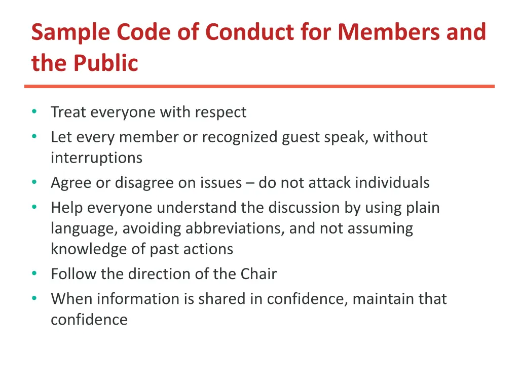 sample code of conduct for members and the public