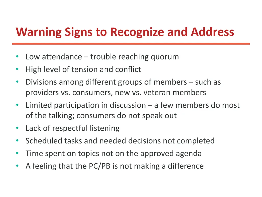 warning signs to recognize and address