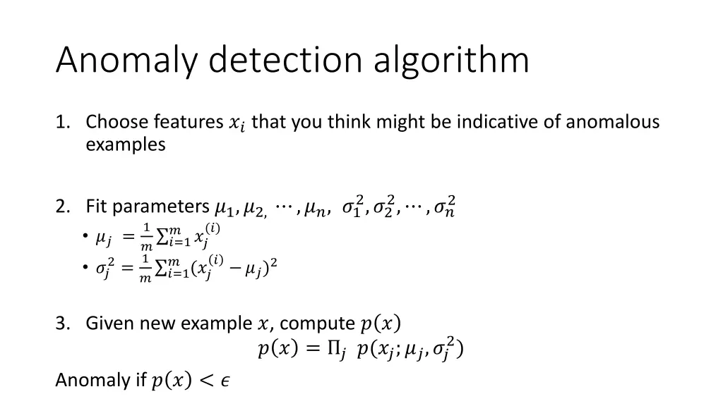 anomaly detection algorithm