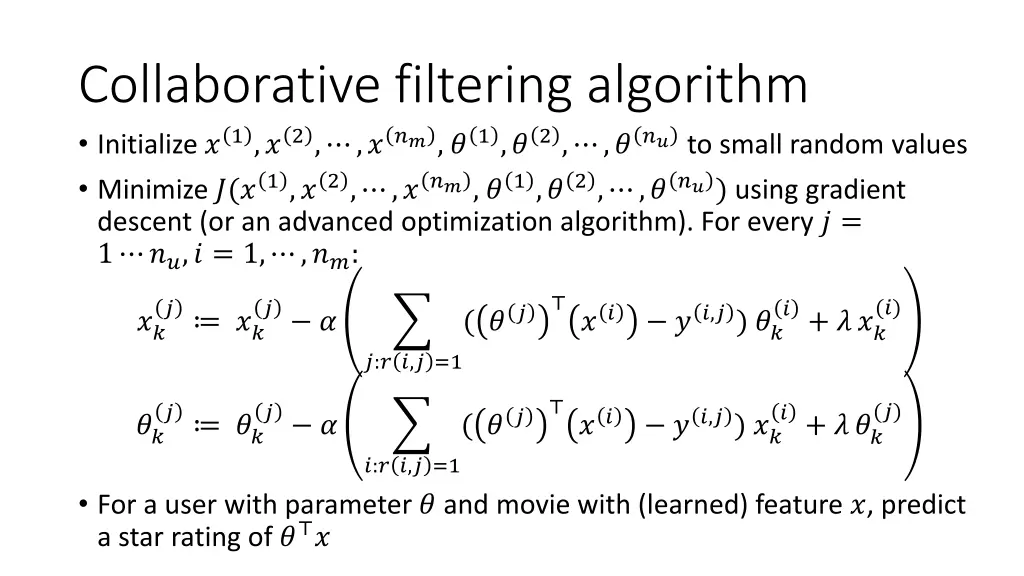 collaborative filtering algorithm initialize