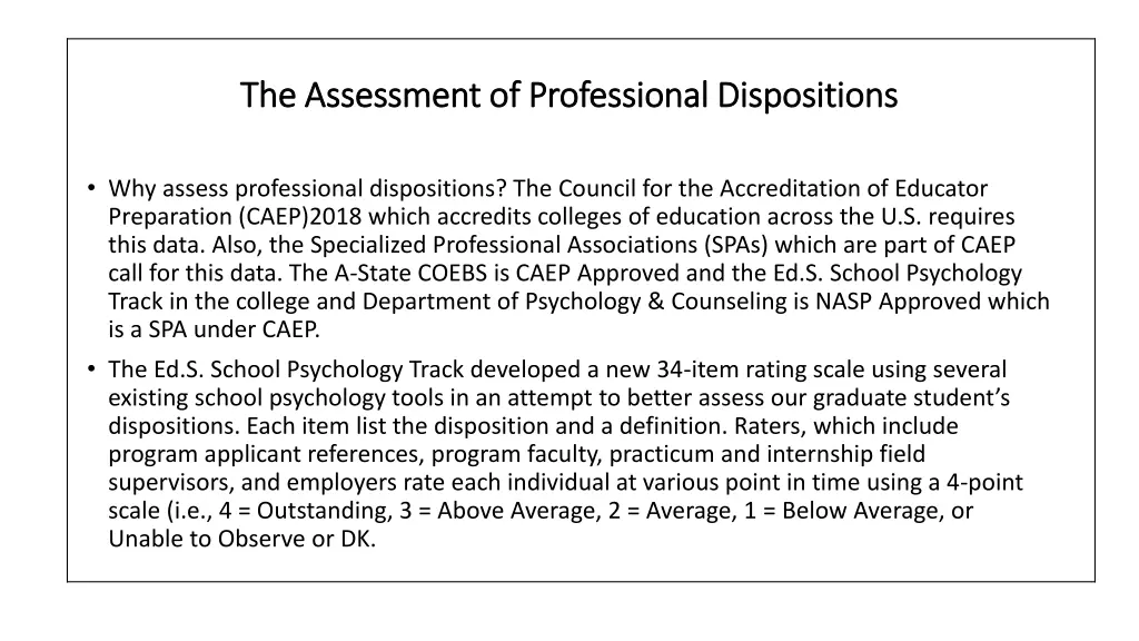 the assessment of professional dispositions 1