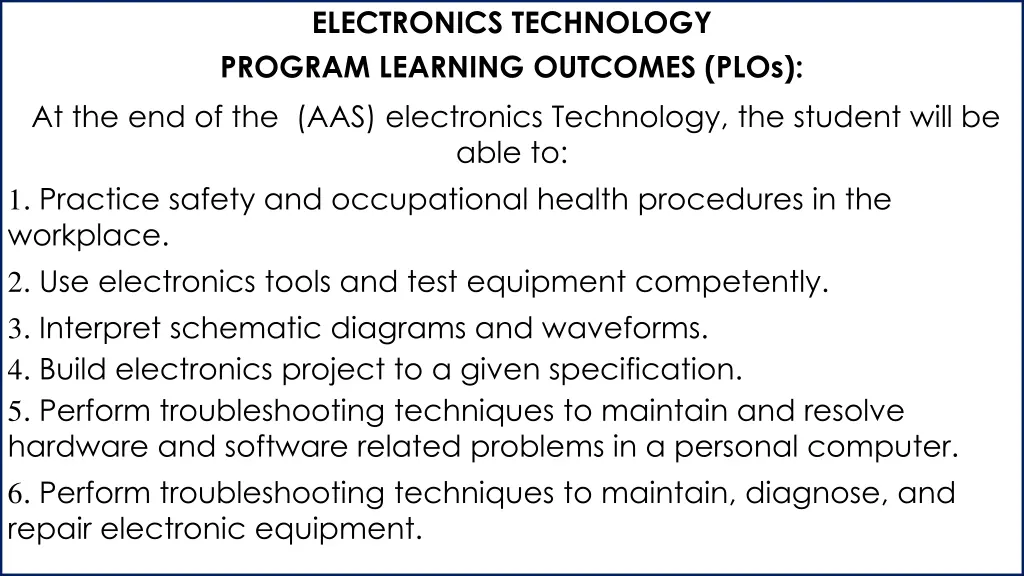 electronics technology program learning outcomes