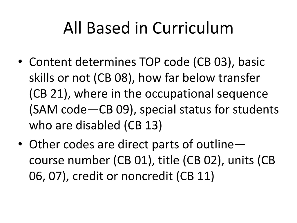 all based in curriculum