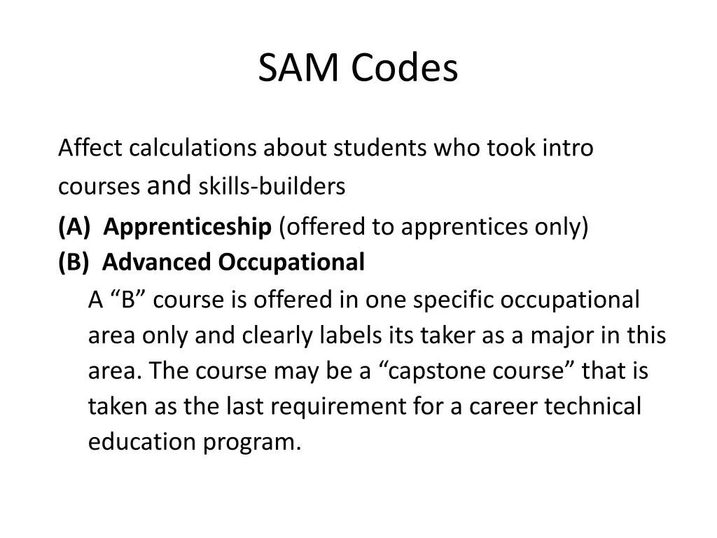 sam codes 1