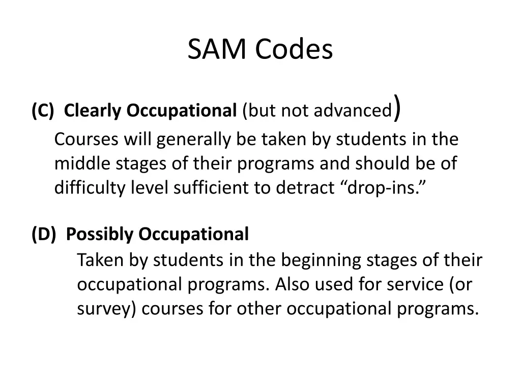 sam codes 2