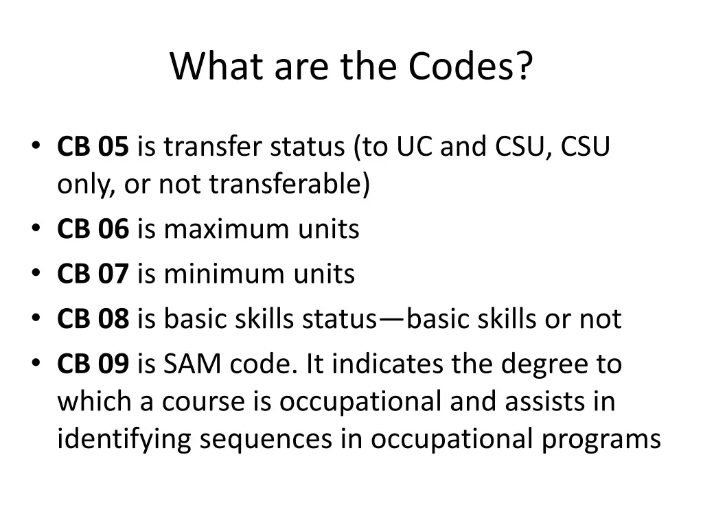 what are the codes 1