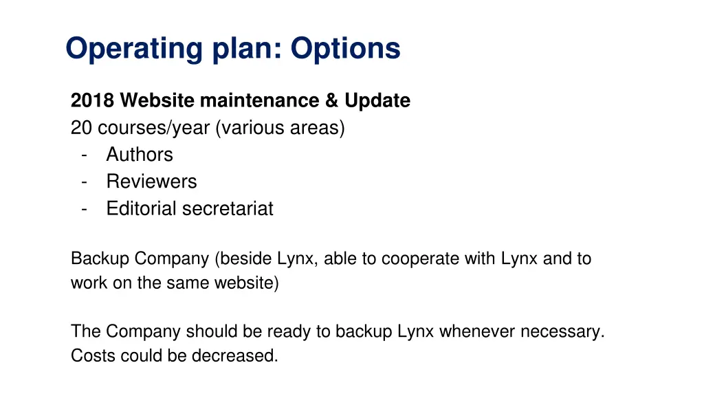 operating plan options