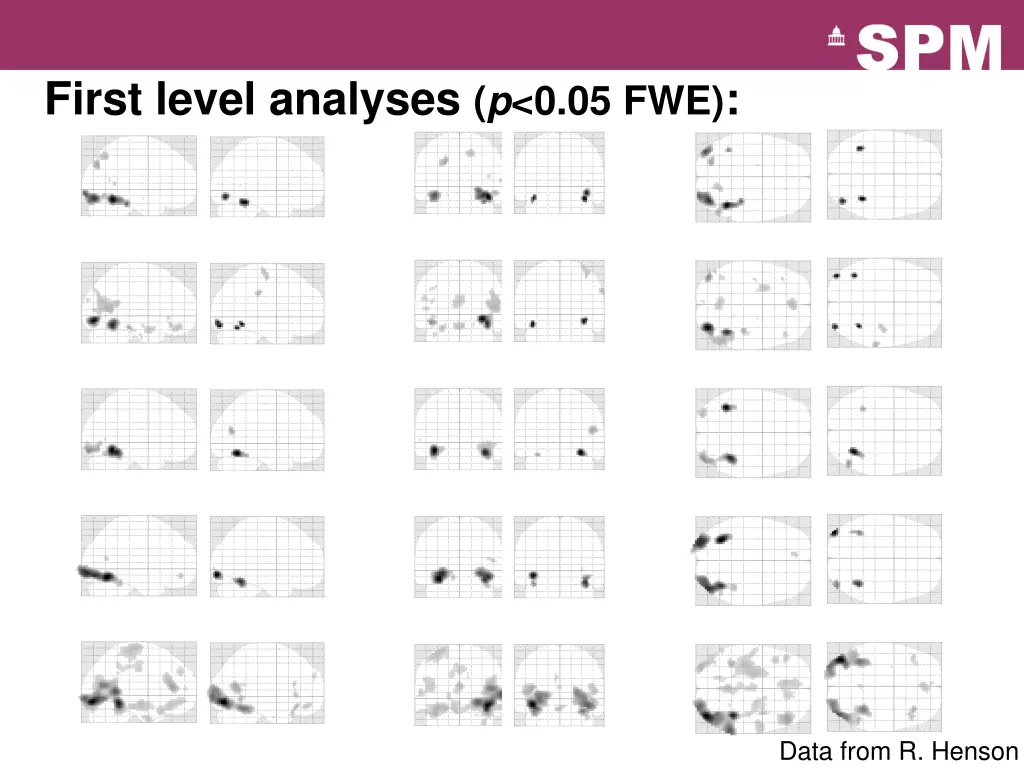 first level analyses p 0 05 fwe