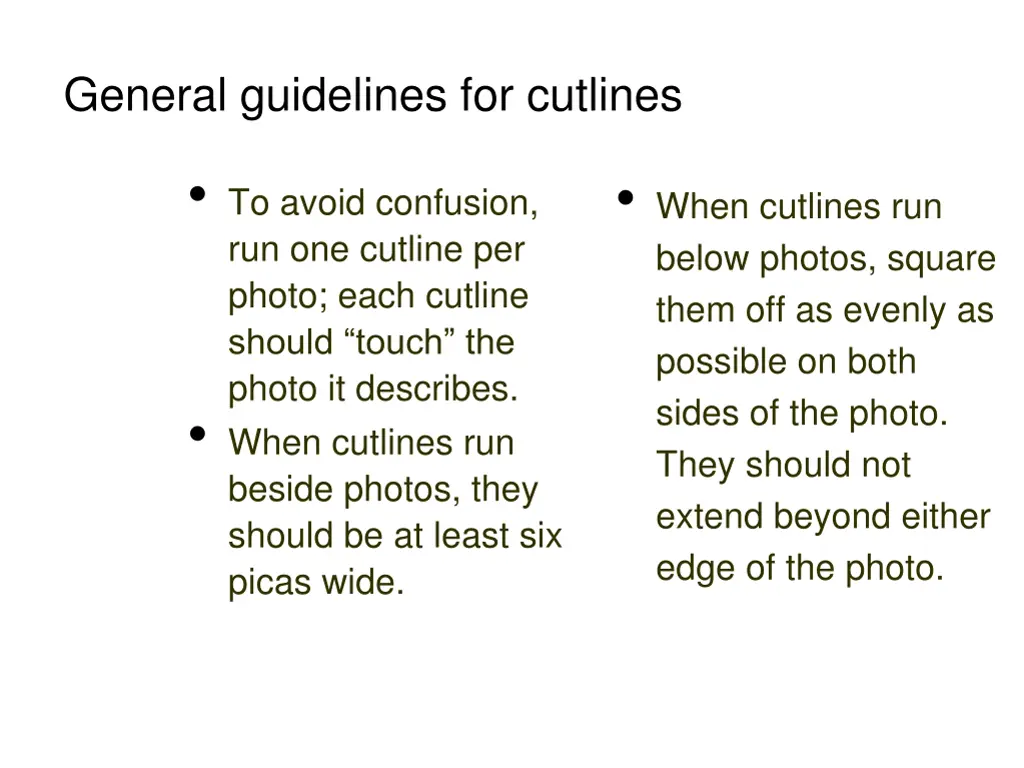 general guidelines for cutlines