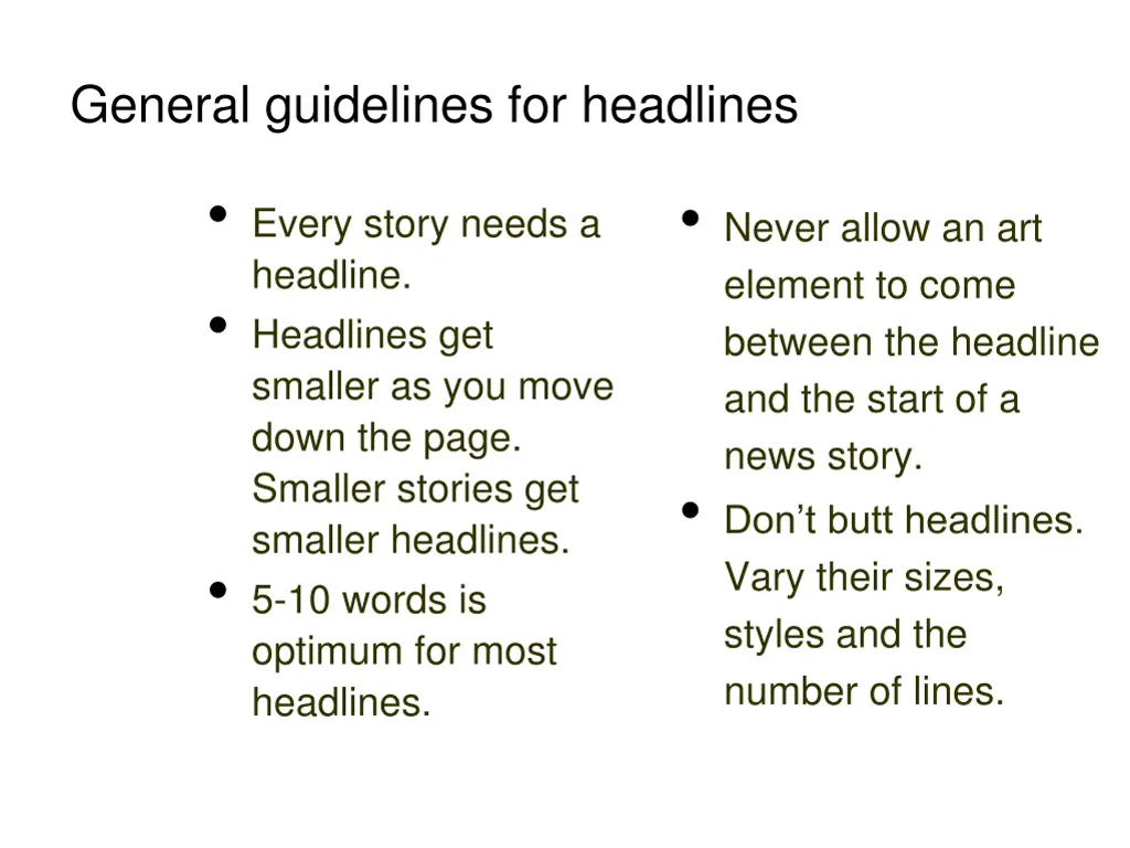 general guidelines for headlines