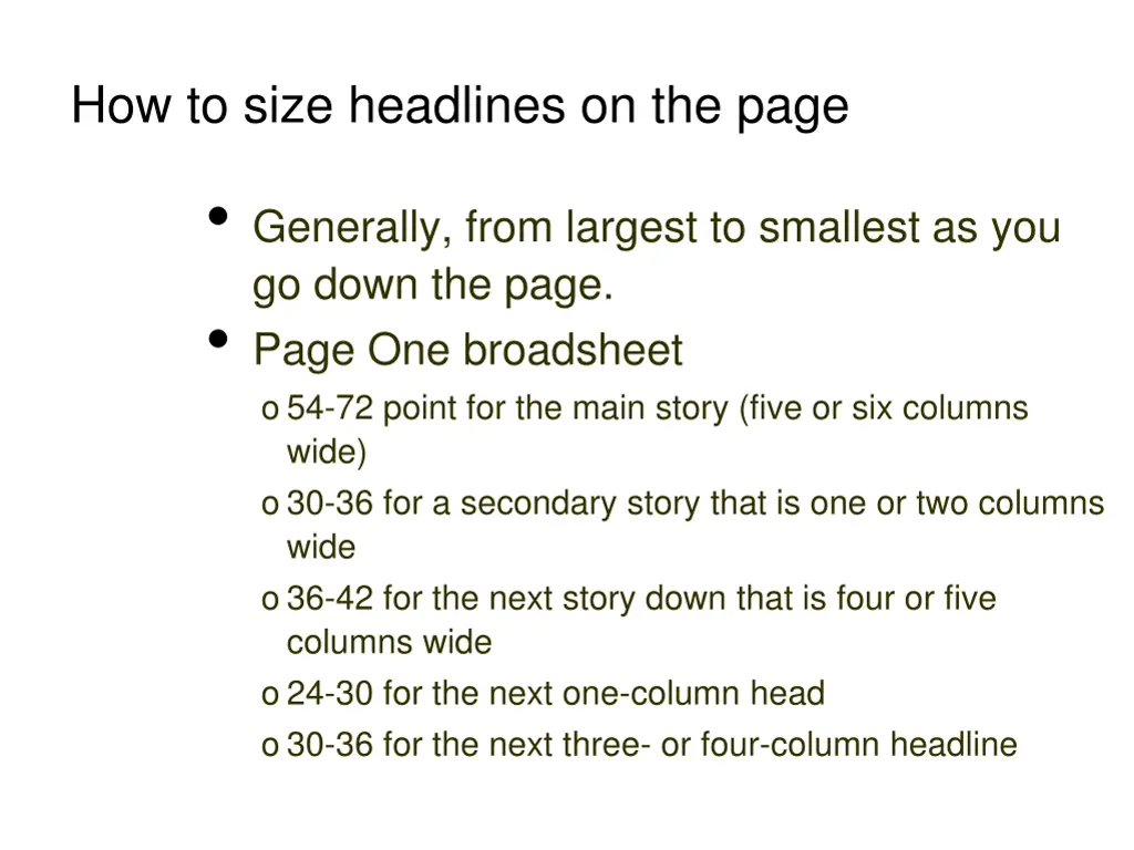 how to size headlines on the page