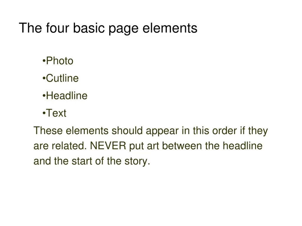 the four basic page elements