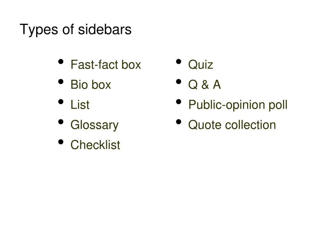 types of sidebars