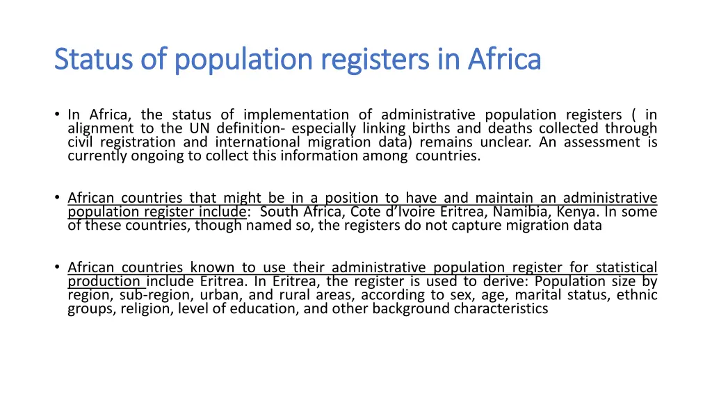 status of population registers in africa status