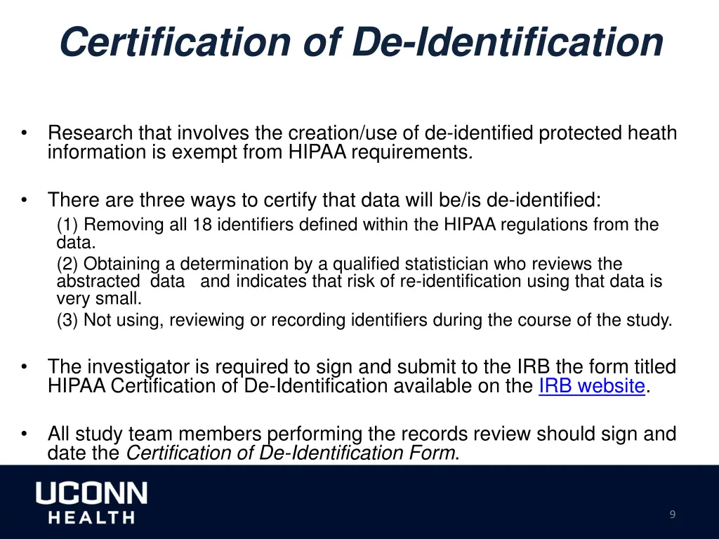 certification of de identification