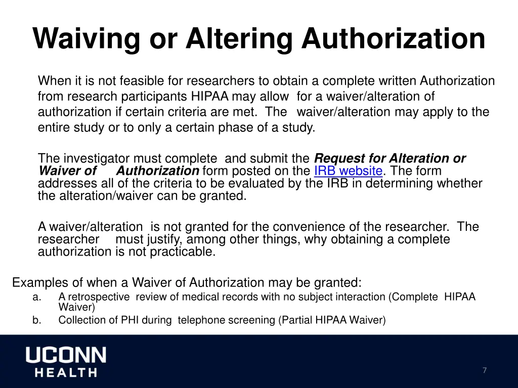 waiving or altering authorization