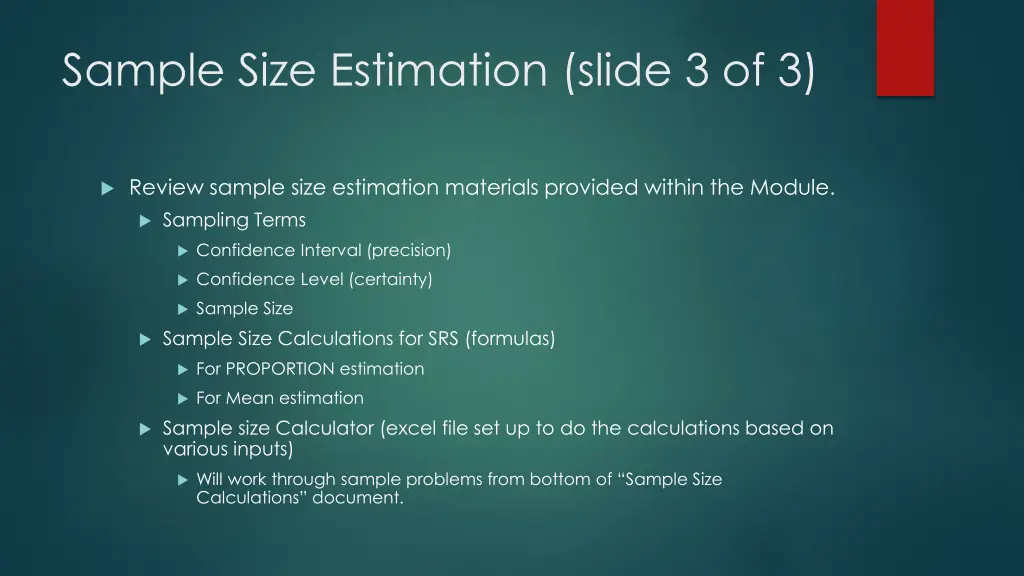 sample size estimation slide 3 of 3