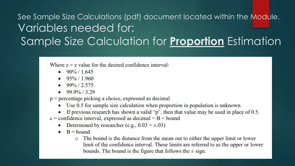 see sample size calculations pdf document located