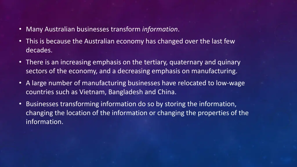 many australian businesses transform information