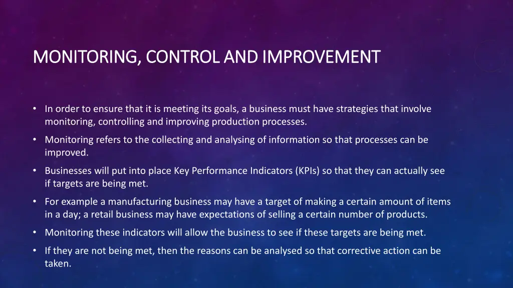 monitoring control and improvement monitoring