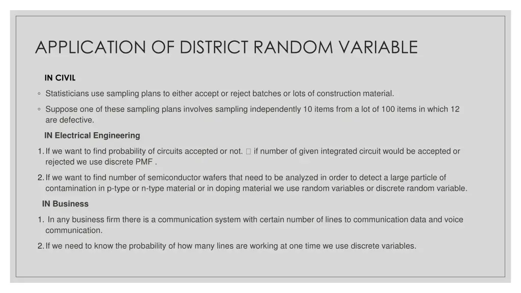 application of district random variable