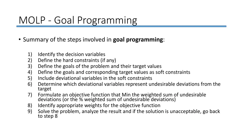 molp goal programming 18