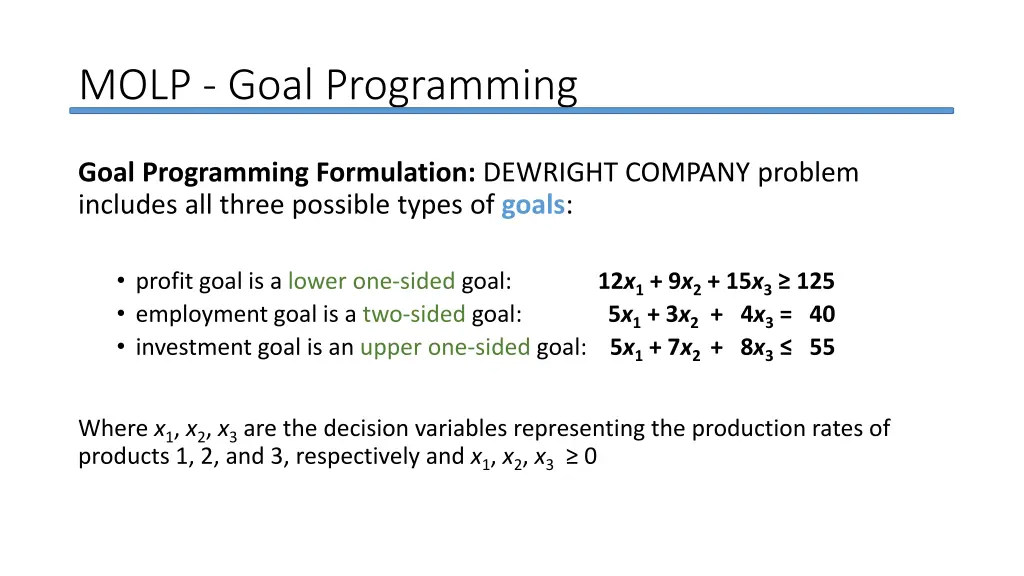 molp goal programming 9