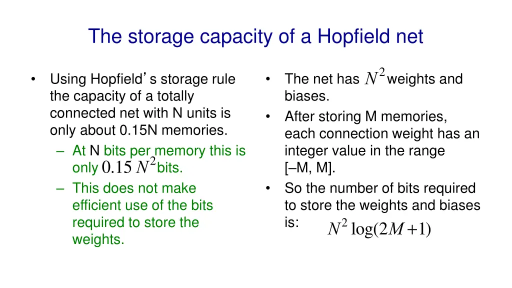 the storage capacity of a hopfield net