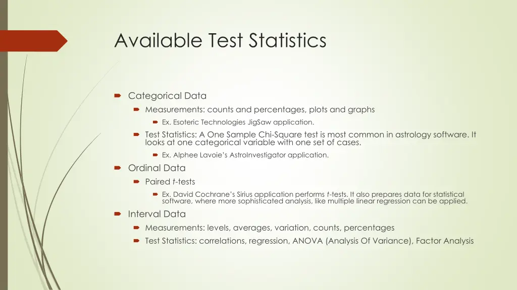 available test statistics