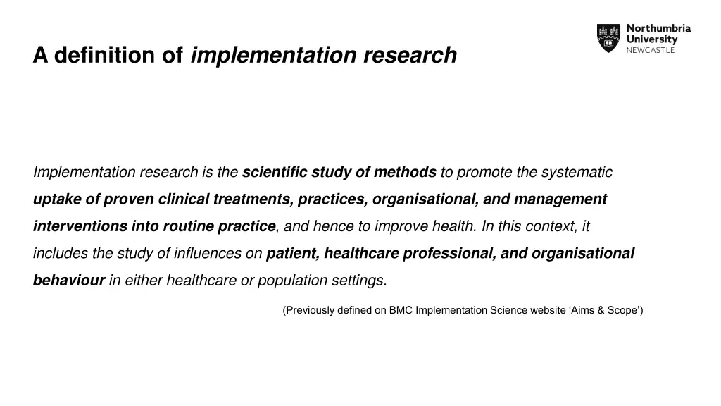 a definition of implementation research