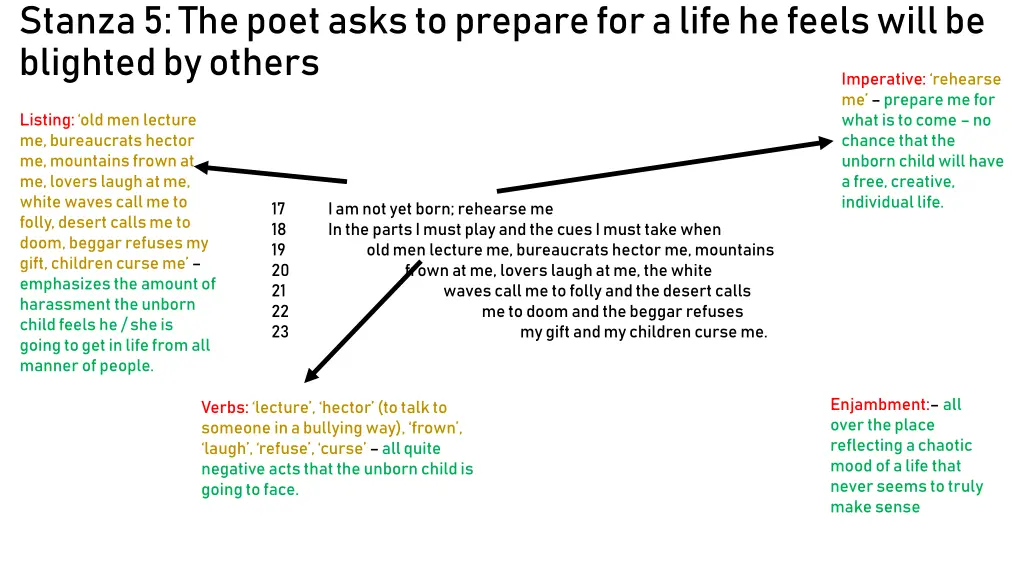 stanza 5 the poet asks to prepare for a life