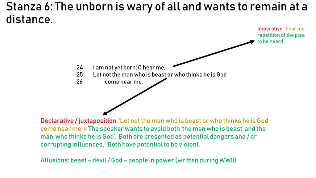 stanza 6 the unborn is wary of all and wants