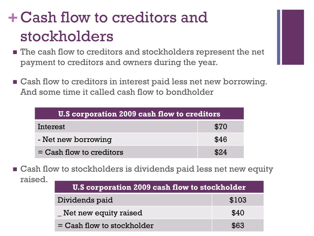 cash flow to creditors and stockholders the cash