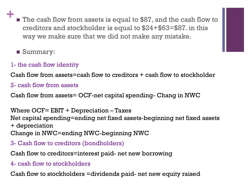 the cash flow from assets is equal