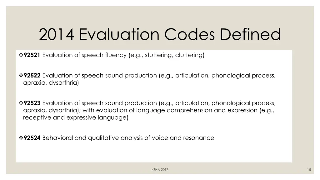 2014 evaluation codes defined