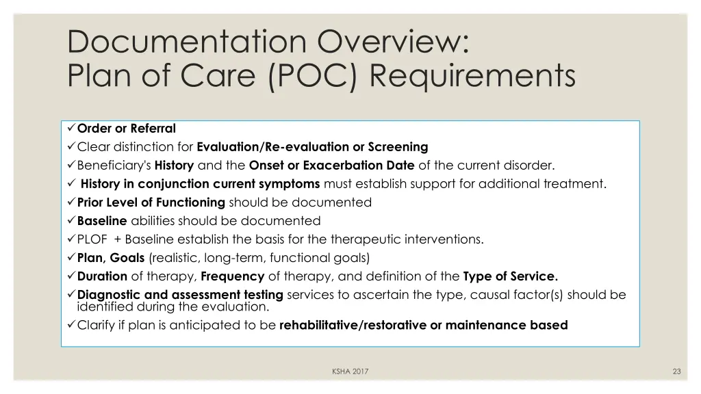 documentation overview plan of care