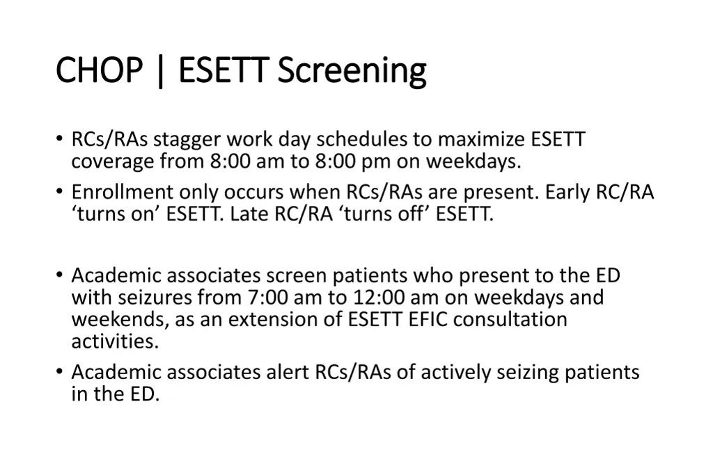 chop esett screening chop esett screening