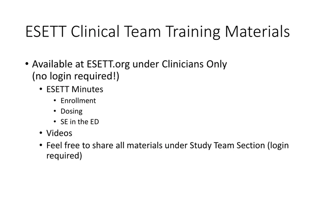 esett clinical team training materials