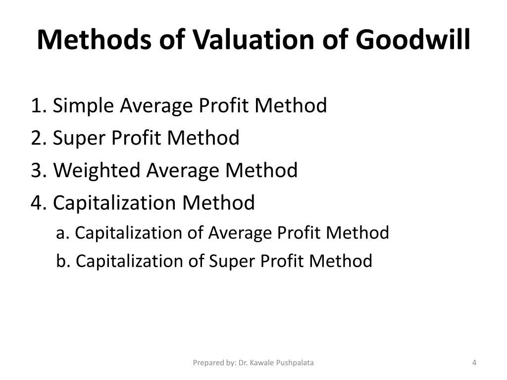 methods of valuation of goodwill