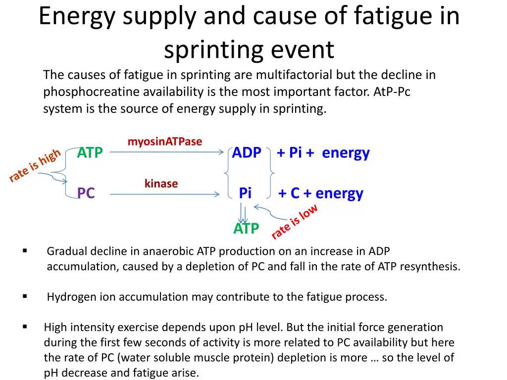 energy supply and cause of fatigue in sprinting