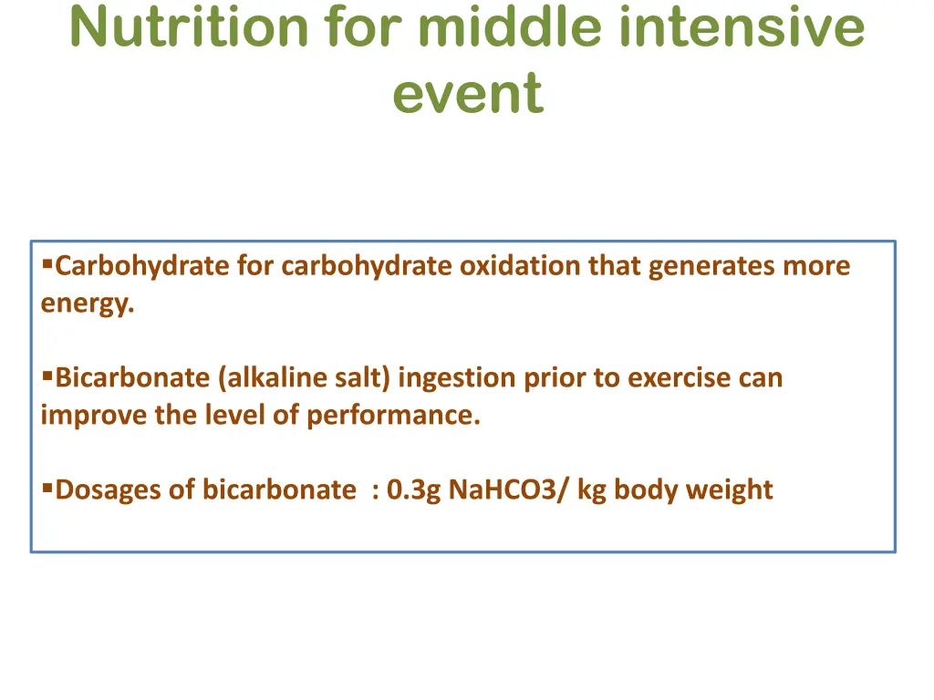 nutrition for middle intensive event