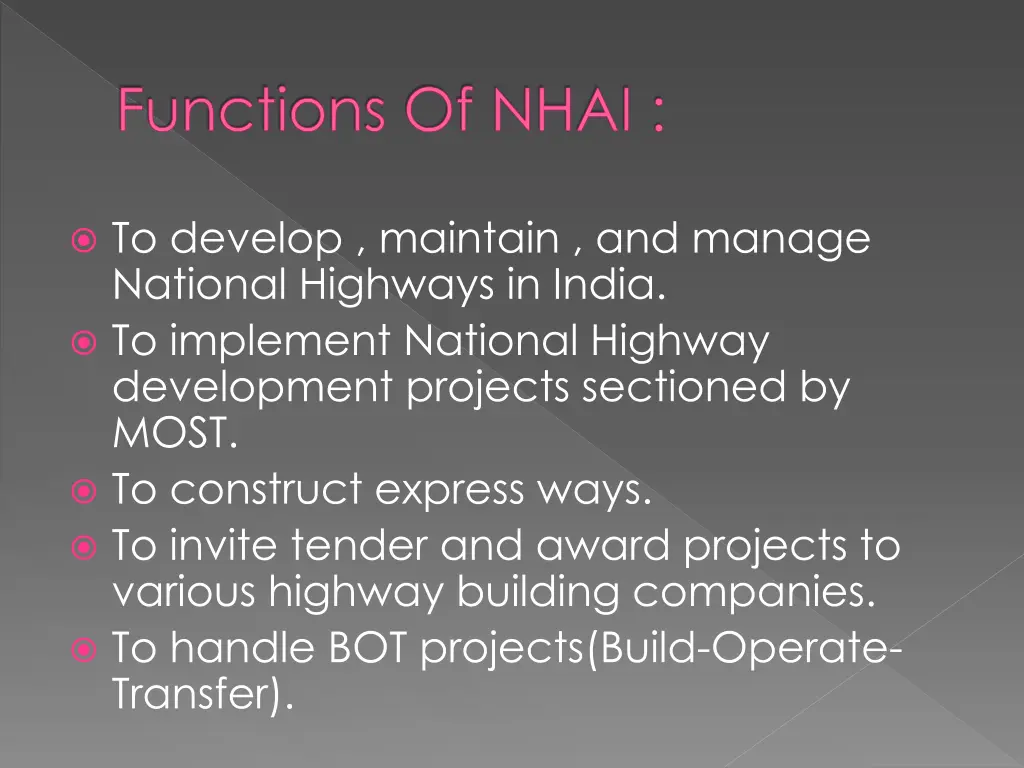 functions of nhai