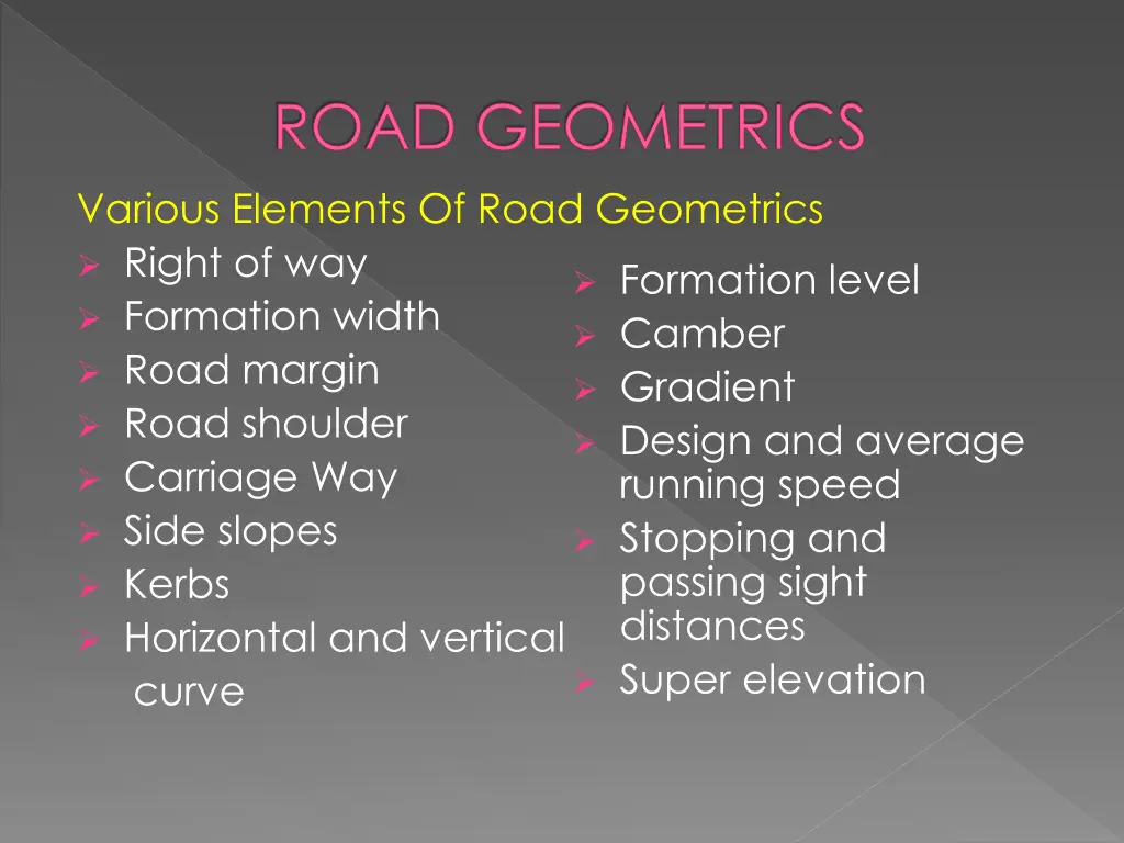 road geometrics various elements of road