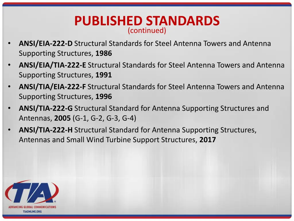 published standards continued