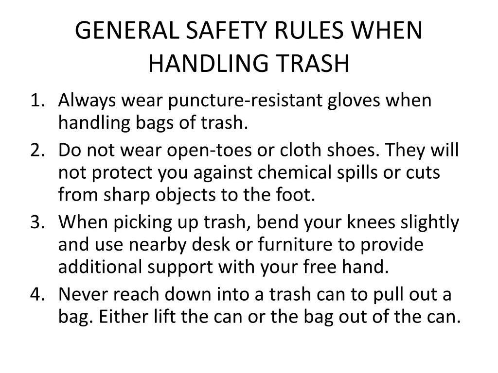 general safety rules when handling trash