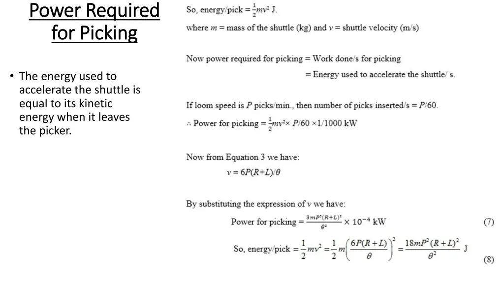 power required power required for picking